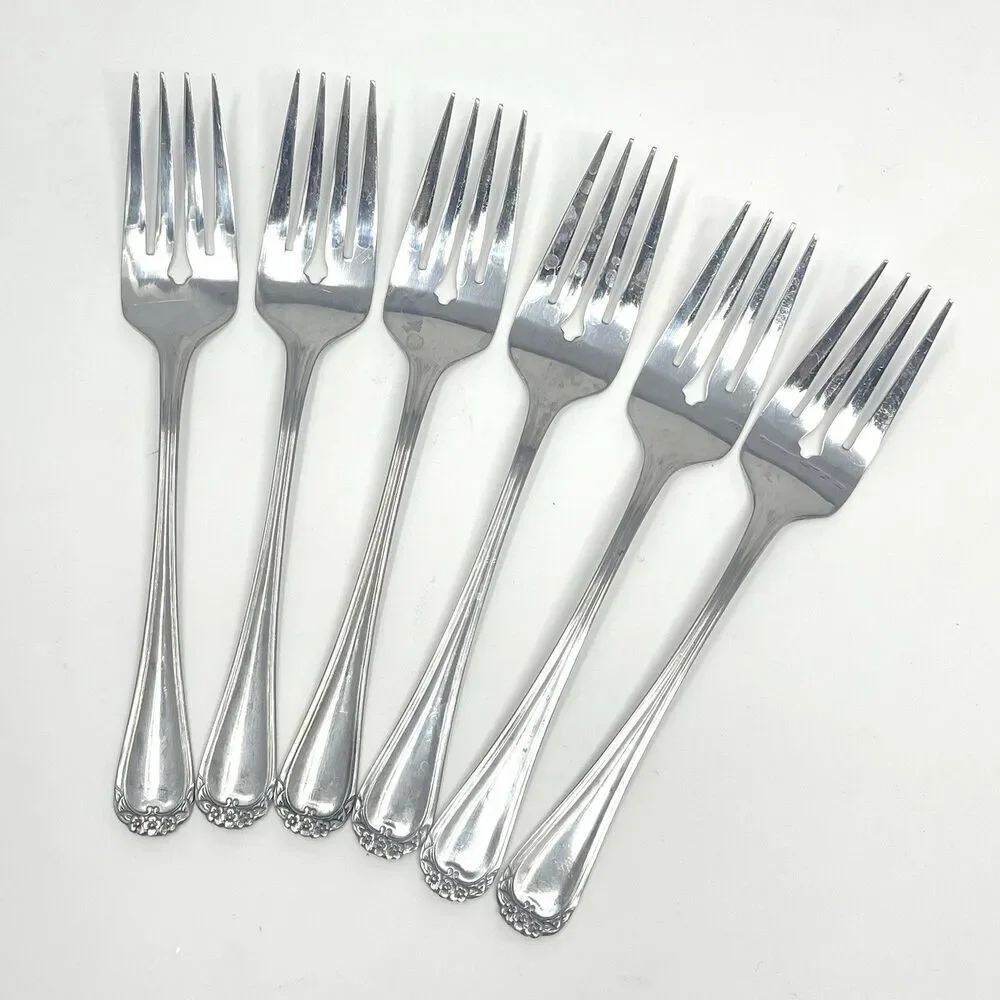 Rogers Co. Stanley Roberts TRIO ROSE PETAL Stainless Set of 5 Salad Forks 6.5”
